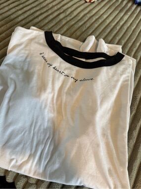 LuLaRoe White Tee with Black Ringer and Script